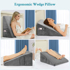 Domusensus Wedge Pillow for Sleeping, 12" Bed Wedge Pillow for After Surgery, Triangle Pillow Wedge for Heartburn, Acid Reflux, GERD, Back Pain Relief, Neck Pain, Soft & Cooling Memory Foam Top