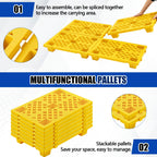 Singhoow 4 Pcs Plastic Pallets for Basement Storage Nestable Moisture Waterproof Lightweight Floor Pallets with Breathable Grid for Indoor Outdoor Supermarket Warehouse (23.6 x 15.8 x 3.9 Inch,Yellow)