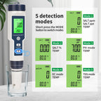 Pool Salt Tester,Digital Pool Water Tester,Accurate and Reliable,Salinity, pH Meter, EC, TDS, and Temperature 5 in 1;Salt Water Pool Testing kit, Used for Pool Salt and hydroponic Plants