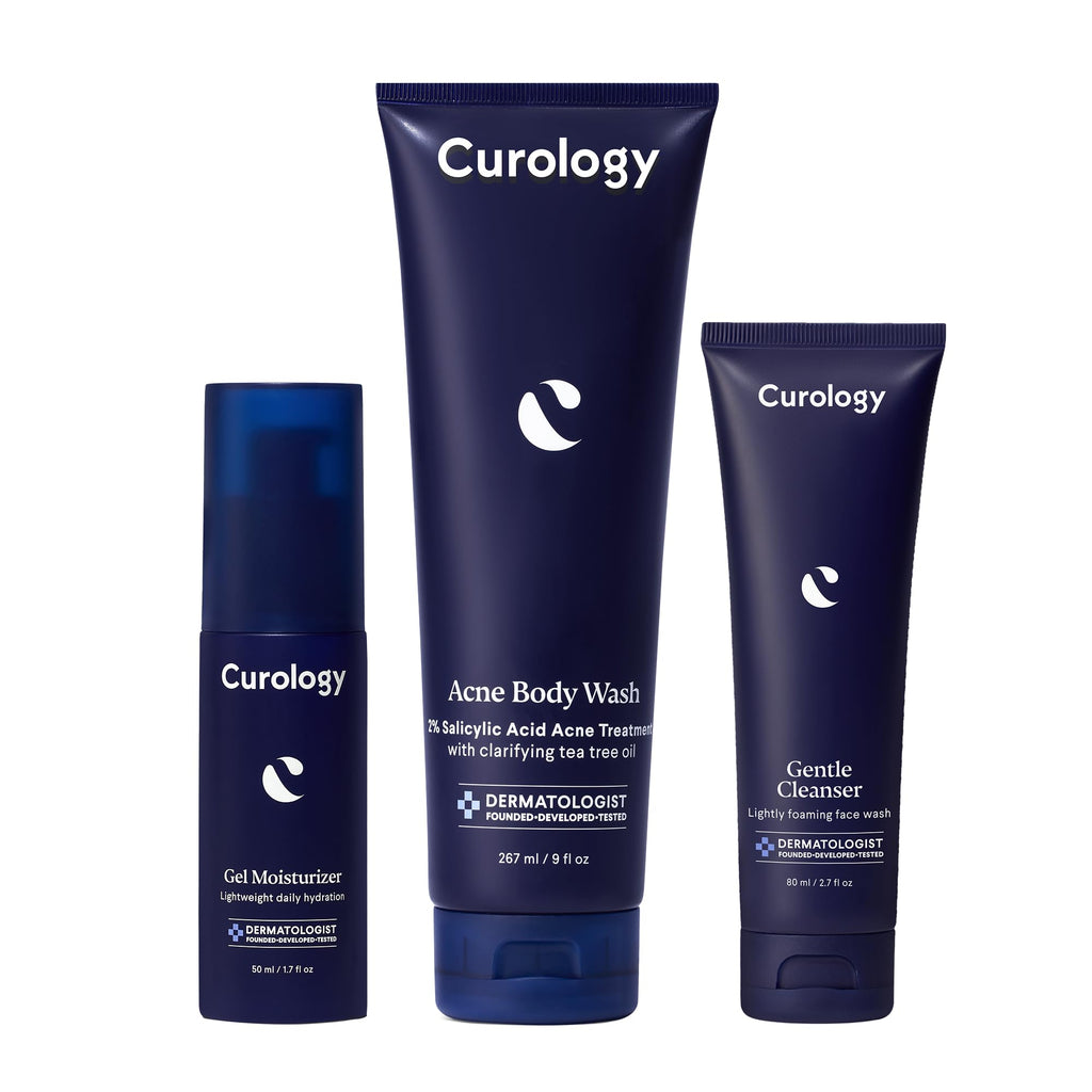 Curology Everyday Skincare Bundle, Gentle Facial Cleanser, Acne Body Wash (2% Salicylic Acid), and Daily Gel Face Moisturizer with Hyaluronic Acid
