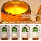 Funistree Green Candle Warmer Lamp with Timer, Dimmable Flower Candle Lamp Warmer, Vintage Christmas Birthday Gifts for Women, Mom, Female Friend, Aromatic Candle Light for Yankee Candles