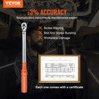 VEVOR 3/8-inch Drive Click Torque Wrench 10-80ft.lb/14-110n.m, Dual-Direction Adjustable Torque Wrench Set with Mechanical Dual Range Scales and Adapters Extension Rod