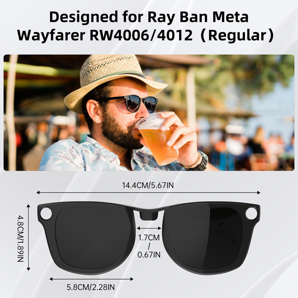 HIBLOKS 2Pcs Polarized Clip for Ray-Ban Meta Wayfarer RW4006 & Gen 2 RW4012 Regular (50-22), Shiny Black Frame Discoloration Clip for RayBan Meta Gen 2 Protect Your Eyes, (Black+Brown)