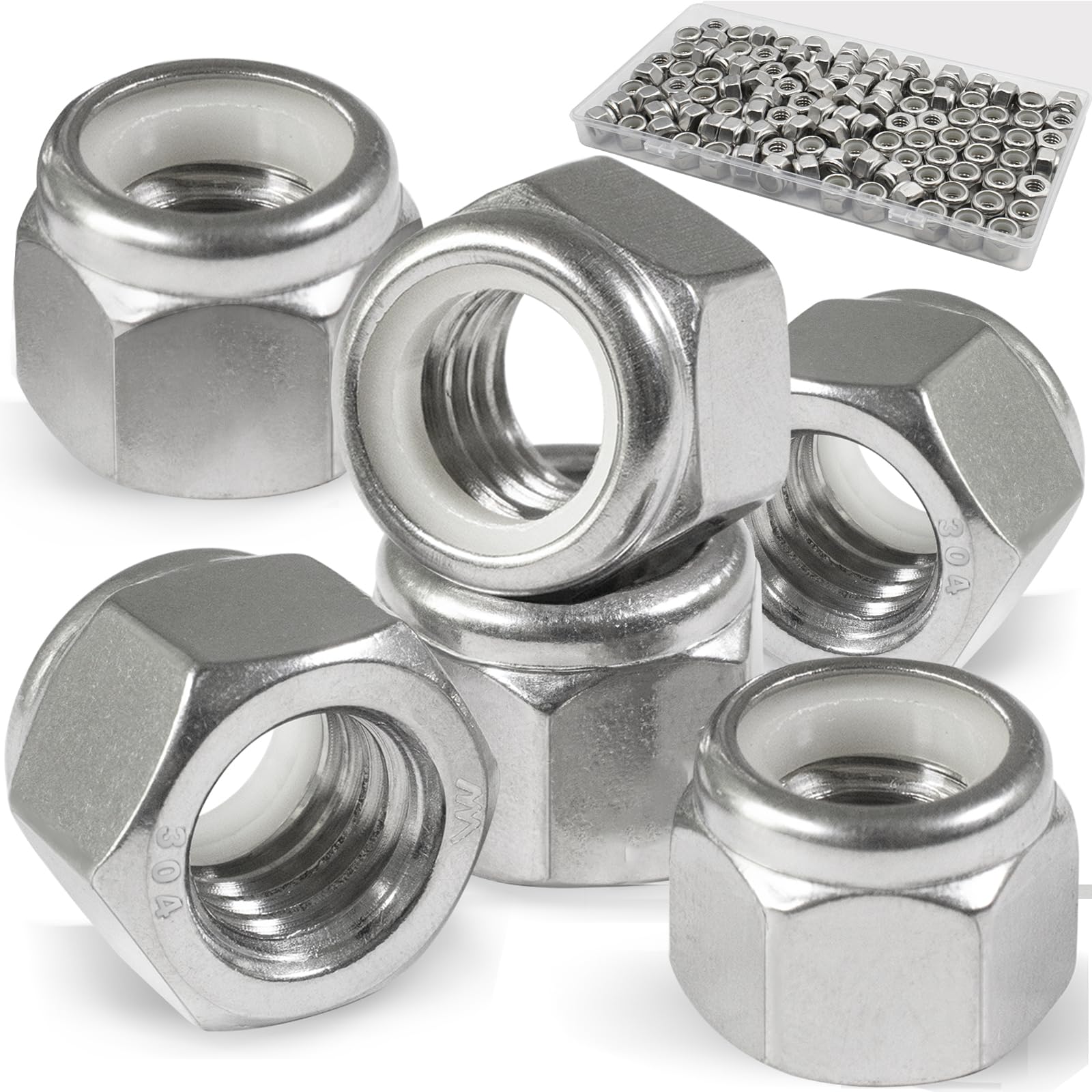 Vifmy 1/4-20 Lock Nut, 110Pcs Stainless Steel Nylock Insert Locking Nuts