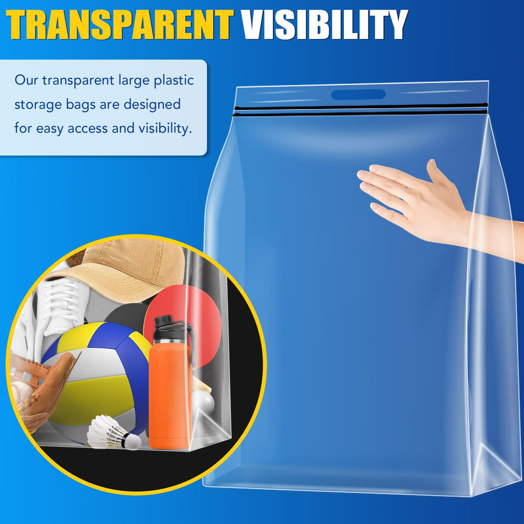 BURVAGY 10 Gallon Extra Large Bags for Storage, 24"x 20”Resealable Clear Bags with Handle, 4 Mil Thick,XL Heavy Duty for Clothes Pillow Travel Organization Moving, Double Zipper Seal, 12 Pack