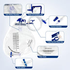 Carbou 2000ml Urine Drainage Bags, 6 Pcs Catheter Bags with Anti-Reflux Chamber - 48" Drainage Tube with Clamp & Hook, Quick-Release Drain Port