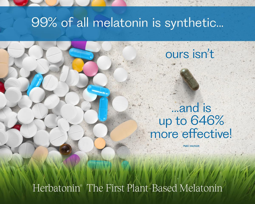 Herbatonin® 0.3 mg – The First Plant-Based, Natural Vegan Melatonin Supplement (Phyto-Melatonin) - Low Dose Sleep Aid, Supports Circadian Rhythm & Cellular Health – 90 Capsules (90 Day Supply)