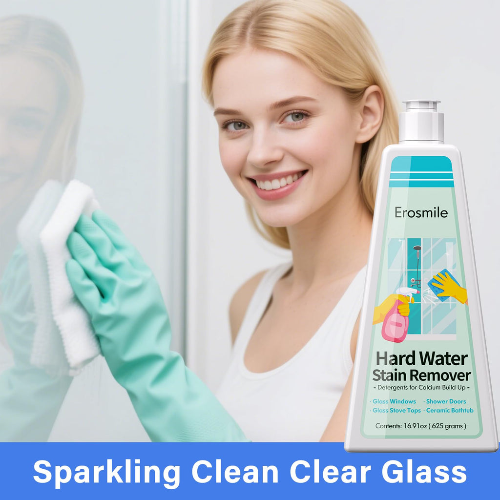 EROSMILE Hard Water Stain Remover, Shower Glass & Shower Door Cleaner, Removes Calcium Build Up for Toilet Bowl & All Household Cleaner -16.91oz