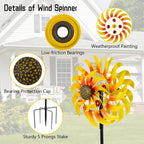 VEWOSTAR 13Inch Metal Sunflower Wind Spinner Outdoor Decor with Stake
