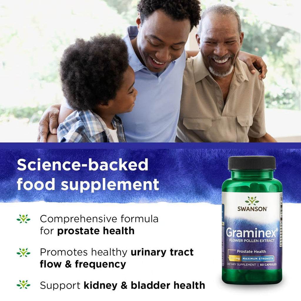 Swanson Graminex Flower Pollen Extract - Men's Health Supplement to Support Prostate, Kidney, Bladder & Urinary Tract Health* - Non-GMO - 60 Capsules