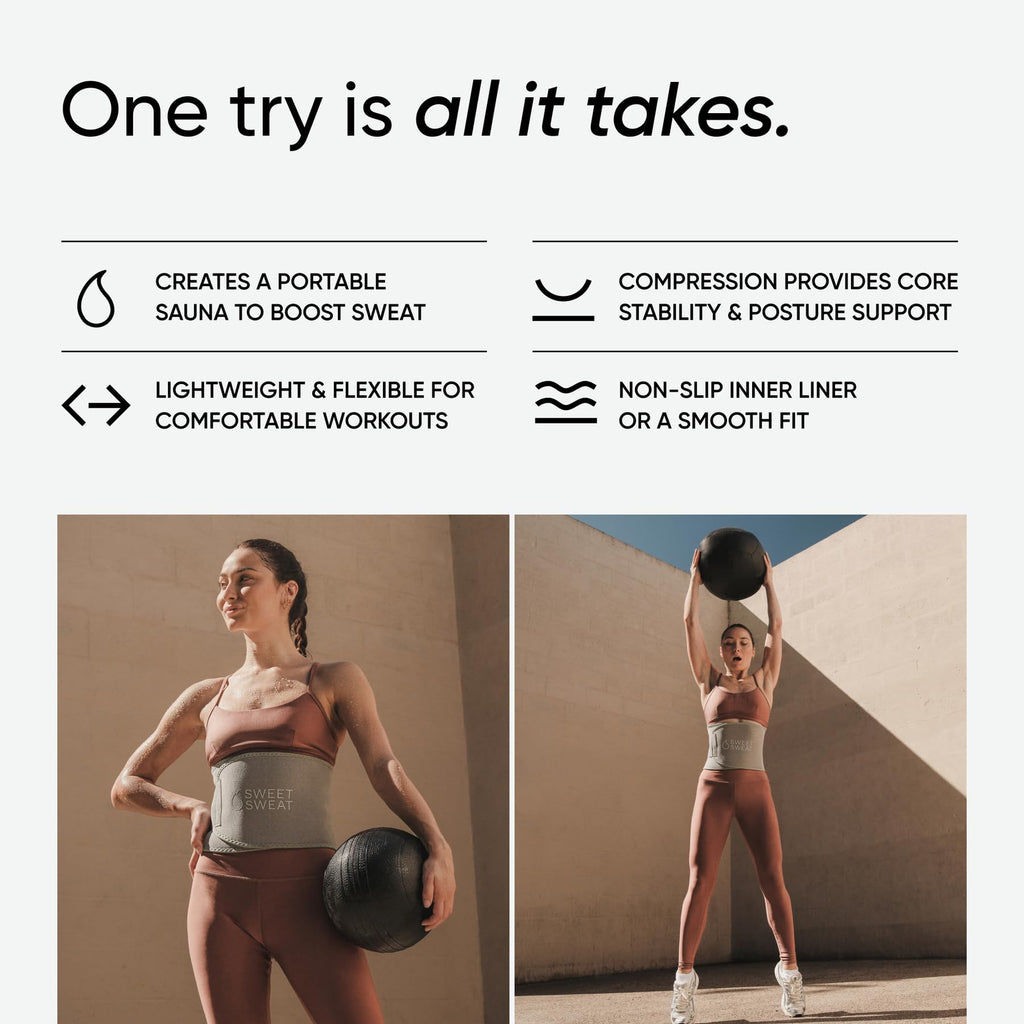 Sports Research Sweet Sweat Waist Trimmer (Core Series) - Premium Sweat Enhancing Fitness Band for Women & Men - Adjustable Fit �� Latex-Free Neoprene - Matte Gray, Small