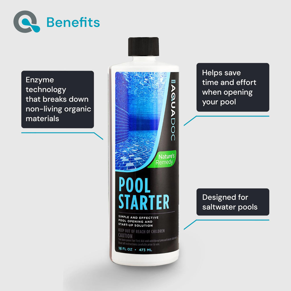 AquaDoc Saltwater Pool Starter Enzyme Treatment - 16 oz Treats up to 15,000 Gallons - Saltwater Pool Opening Chemical for Above Ground and Inground Pools - Made in USA