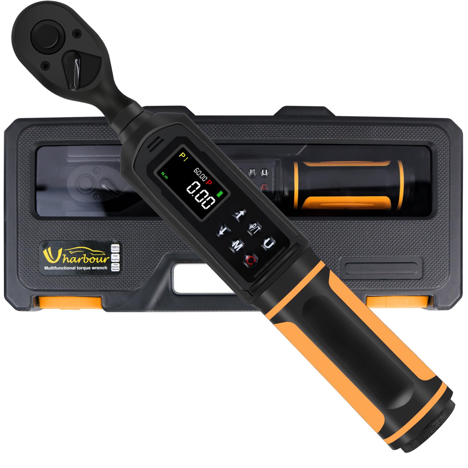 Uharbour Digital Torque Wrench 3/8" Drive, 0.66-44.29Ft.lbs/0.9-60Nm Range, Electric Torque Wrench with Dual Direction Ratchet, ±1% Accuracy with Vibration, Buzzer and LED Alert