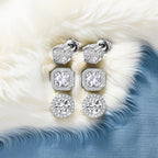 Stud Earrings for Men,18K White Gold Plated Round Square Cubic Zirconia Hypoallergenic Studs Earrings Set for Women (3 Pairs-A+B+C Silver)