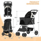 Magshion Foldable Pet Stroller, 3-in-1 Dog Travel Jogger with Detachable Carrier, Cup Holder, Storage Basket, Folding Carrier for Small/Medium Dogs & Cats Up to 33 lbs, Black