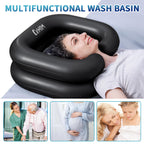 Cehim Inflatable Shampoo Basin - Portable Shampoo Bowl, Hair Washing Basin for Bedridden, Disabled,Injured, Hair Wash Tub for Dreadlocks and at Home Sink Washing (Black, 15in Inner)