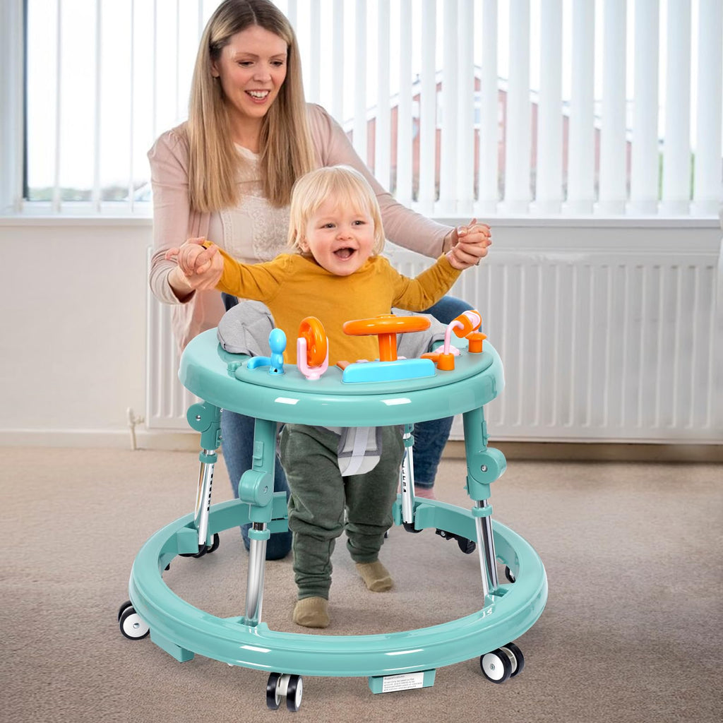 HolyBase Music and Lights Baby Walker Foldable with 9 Adjustable Heights, Baby Walker with Wheels Portable, Infant Toddler Walker for Baby Boy Girls 6-18 Months