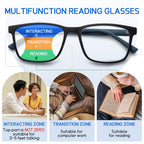 DEHOTRE 2 Pack Progressive Multifocus Reading Glasses Men Unbreakable TR90 Frame Temple Large Size Readers with Metal Inlays Multifocal Lens Blue Light Blocking Black & Blue 1.75