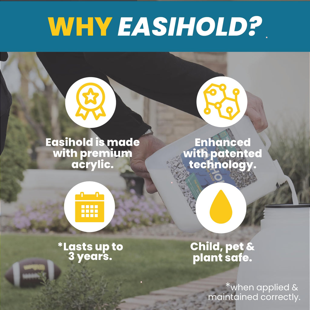 Easihold Rock Glue 1.3 Gallon – Gravel Binder for Pea Gravel & Stones. Long-Lasting Mulch Glue for Landscaping – Non-Toxic, Ready-to-Use Gravel Lockdown for Paths, Patios & Garden Borders