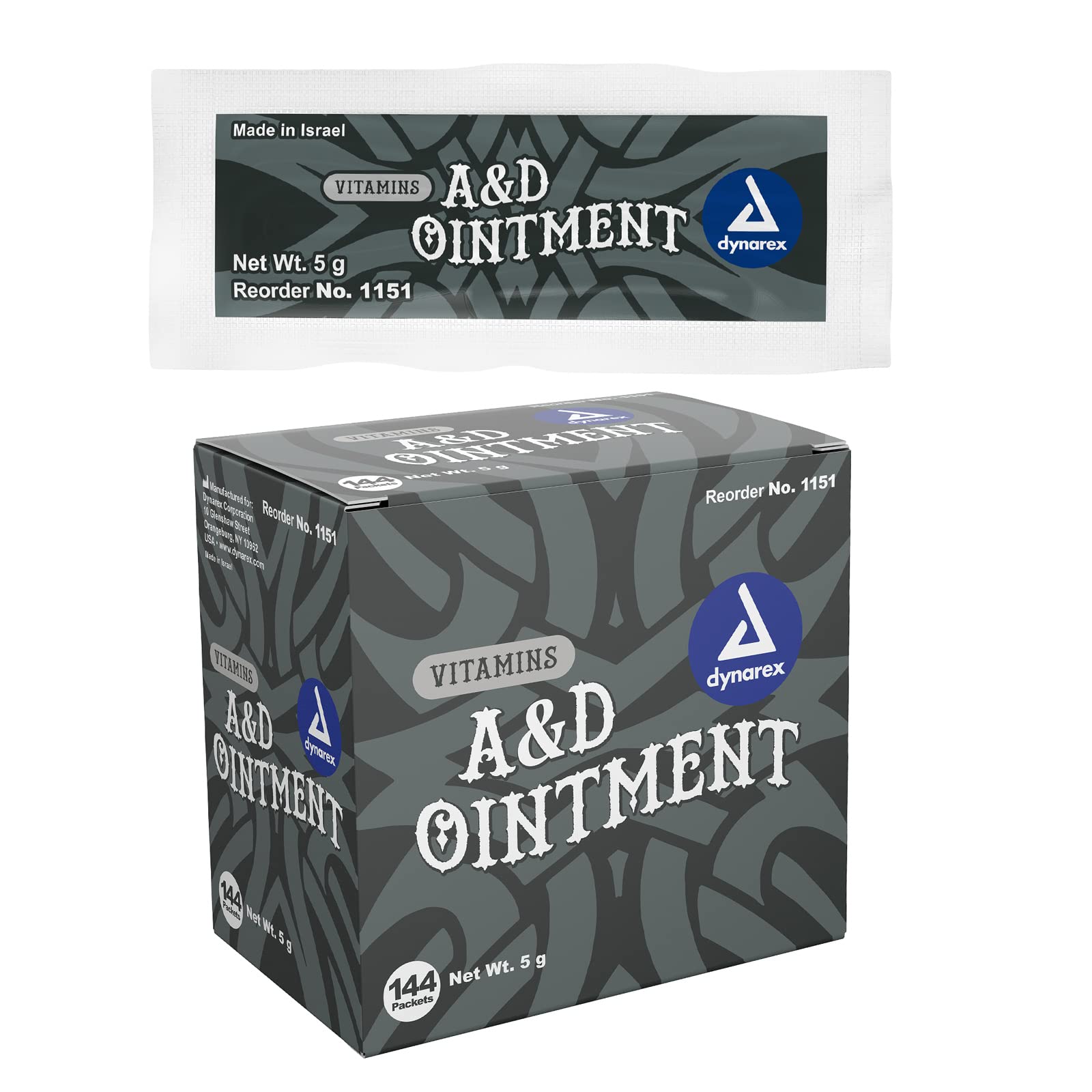 Dynarex Vitamins A&D Ointment Without Lanolin - Vitamin A and D Ointment Protectant For Minor Cuts, Burns, Diaper Rash & Dry Skin - 1 Box - 144 Packets/Box - 5g Packets (Packaging May Differ)