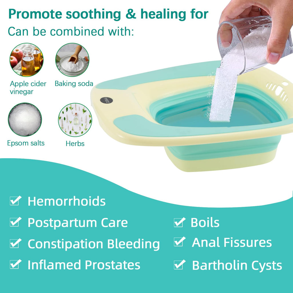 Sitz Bath, Portable Sitz Bath for Toilet Seat, Sitz Bath for Hemorrhoids, Sitz Bath for Postpartum Care, Toilet Basin for Women Men Adults, Sits Bath Soak Salts Tub, Hip Bath Bowl, Green