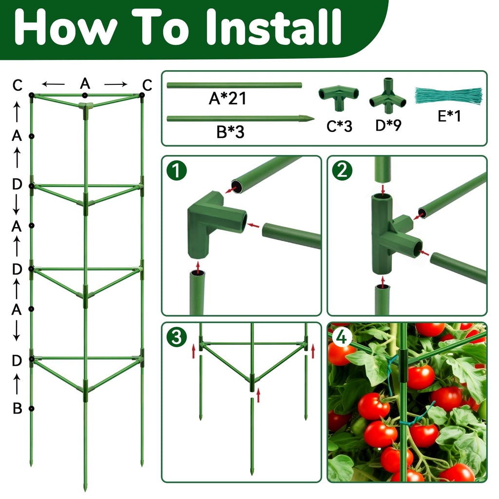 ZeeDix 65 Inch 4 Pack Heavy Duty Tall Tomato Cages for Garden