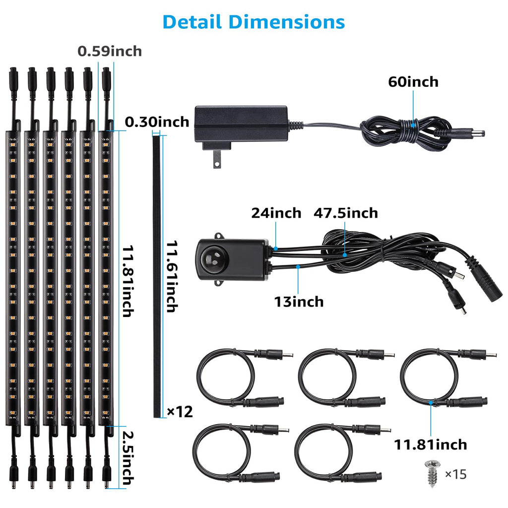 TORCHSTAR 6pcs 12 Inch LED Safe Lighting Kit, Motion Sensor, 5000K