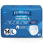 FitRight Overnight Unisex Large Underwear, (40-56 in Waist) 14 Count, Maximum All Night Disposable Incontinence Protection, Pull-On Absorbent Underwear for Men and Women, 1 Bag