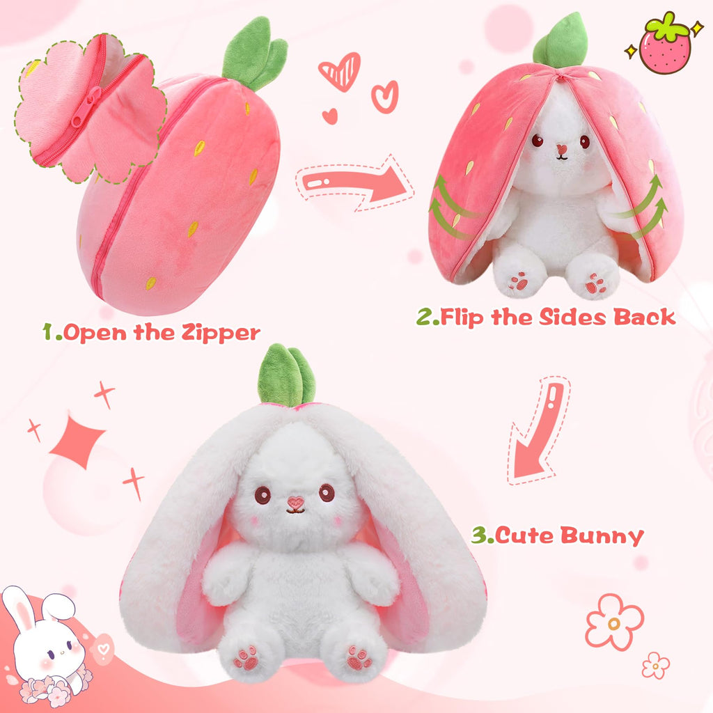 MIAODAM Bunny Stuffed Animal for Girls, Cute Strawberry Rabbit Bunny Plush