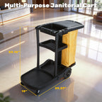 NORTHSKY Janitorial Cart, 3-Shelf Cleaning Carts on Wheels,Commercial Traditional Plastic Housekeeping Cart with 2 Yellow Vinyl Bag and 2 Pair of Rubber Gloves (Classic Black)