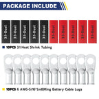 haisstronica 20PCS Battery Cable Lug & Heat Shrink Kit 6 AWG 5/16" (M8)