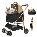MILA&LOUIS Dog Stroller, 24" Pet Cradle, Lightweight & Stylish Pet Stroller for Small and Medium Pets, 33 Lbs Capacity with Cup Holder, Hook, Detachable Aluminum Cradle (Khaki)