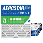 Aerostar 20x22x1 MERV 8 Air Filter, 6 Count, ACTUAL SIZE (19.75 x 21.75 x 0.75), HVAC, Air Conditioning & Furnace Filter Captures Dust, Lint & Pollen (MPR 600 / FPR 5), Made in USA
