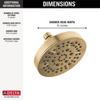 Delta 5-Setting Champagne Bronze Shower Head with High Pressure Spray, 6 Inch Round Shower Head, Showerheads, 1.75 GPM Flow Rate, Champagne Bronze 52535-CZ