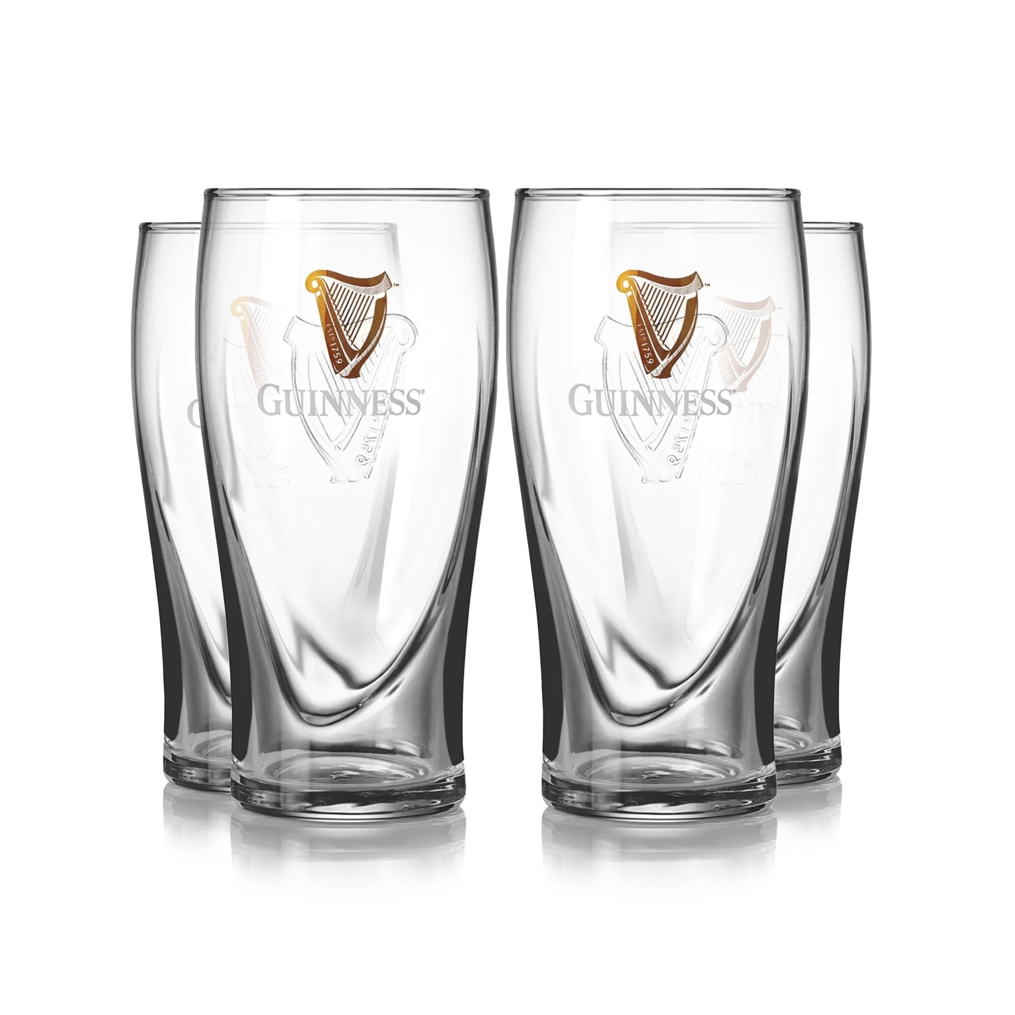 Guinness Gravity Official Beer Pint Glass 4-Pack | Large 20oz Pints Drinking Thick Beer Glasses Beer 20 oz Glasses