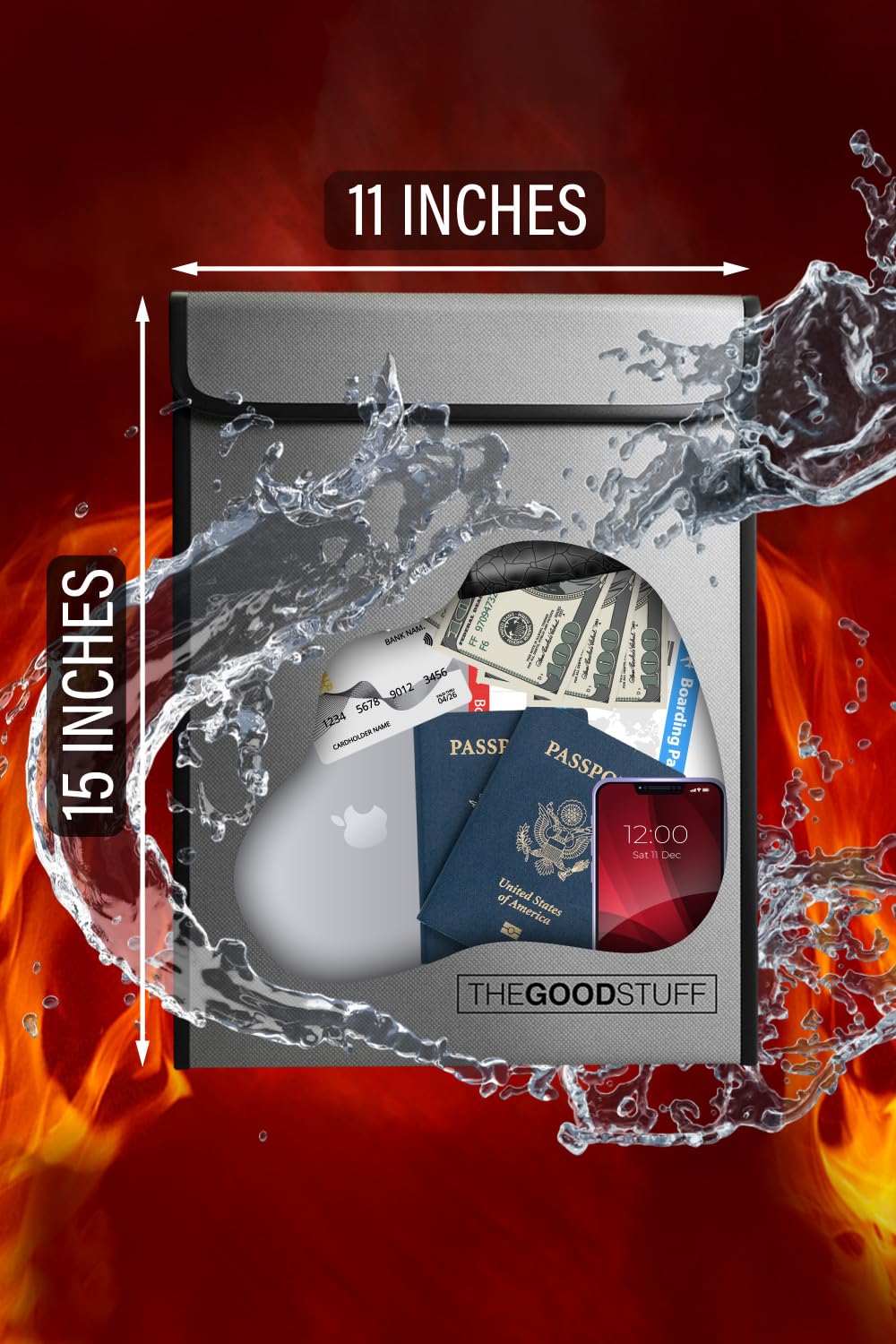 The Good Stuff Fireproof Document Bag Legal Size: 15" x 11" [2000°F Rated] Protect Birth Certificates, Contracts, Legal Papers, Cash, and Other Valuables - Water and Fire Resistant File Bags