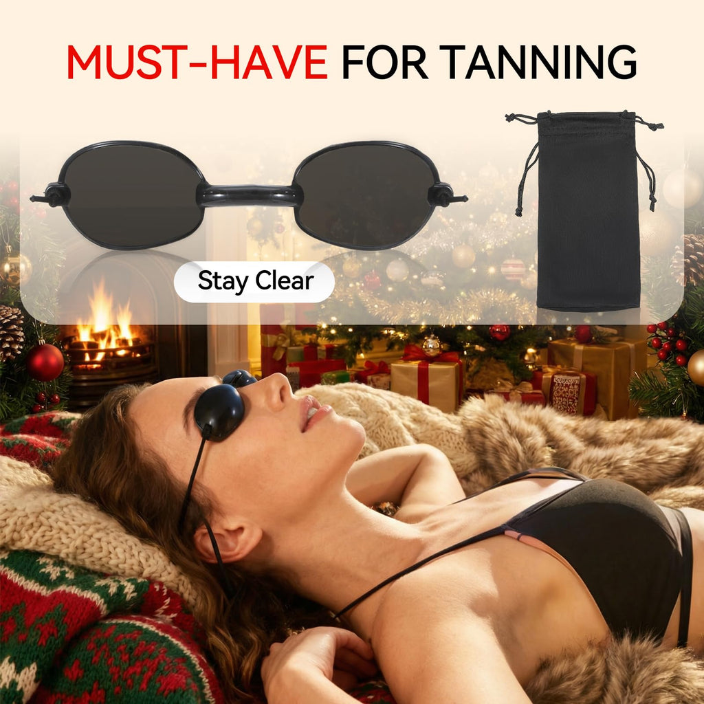 4 PCS Red Light Therapy Glasses, Half - clear Eyes Protection for Tanning Bed Goggles, Safety Glasses for Sunbathing & Laser Beauty Treatment, Black Wearing length adjustable Protective Goggles