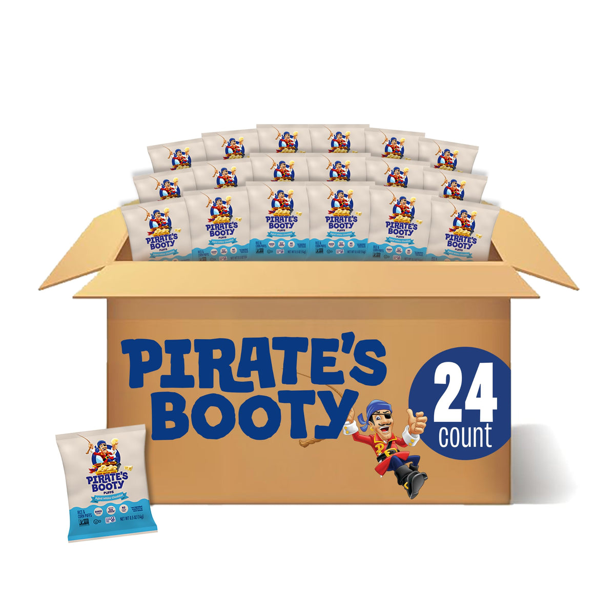 PIRATE'S BOOTY Aged White Cheddar Cheese Puffs Bags, .5 oz (24 Count)