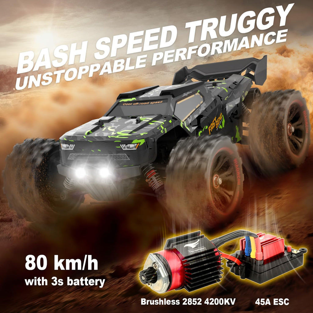 1/14 Brushless RC Cars for Adults Fast 50+ mph, RC Trucks 4x4 Offroad Waterproof, Electric Powered High Speed Remote Control Car, Fast Extreme All Terrain RC Truggy with 3S Battery for Snow Sand