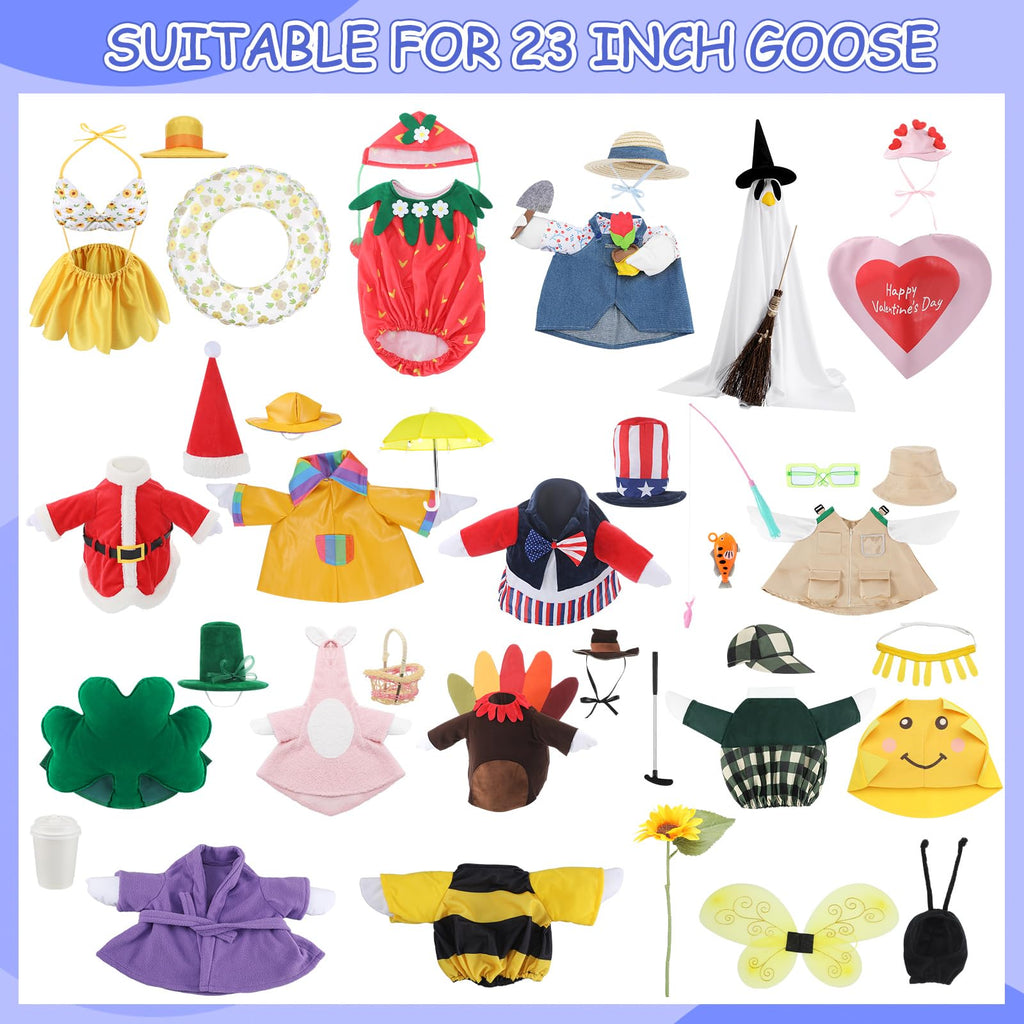 SilTriangle 16 Set Holiday Porch Goose Outfits All Seasons Bundle for Summer Hawaiian 4th of July Halloween Christmas St. Patrick Easter Valentine Concrete Porch Goose Clothes for Patio Yard Lawn
