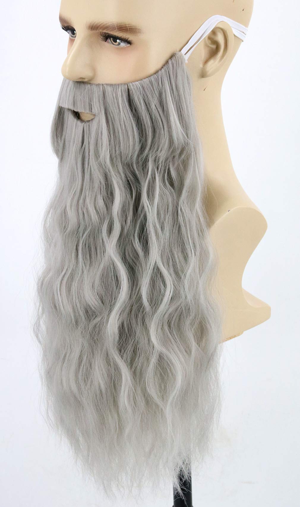 Topcosplay Men Wigs and Beard Set Long Gray Cosplay Halloween Costume Party Wizard Wig