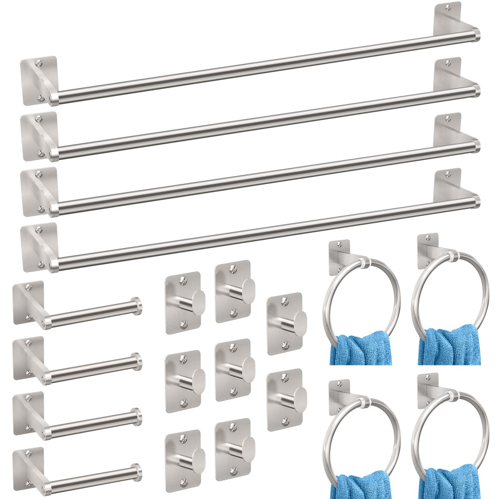 KLJKPA 20 Pieces Bathroom Accessories Set, Brushed Nickel Bathroom Hardware Set, 24 inch Towel Bar, Towel Racks for Bathroom, Robe Towel Hooks, Toilet Paper Holder Wall Mounted