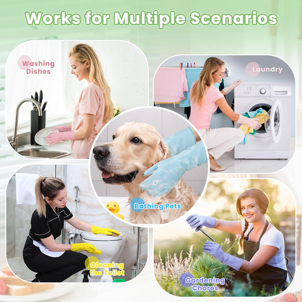 Jsocoah Rubber Kitchen Dishwashing Gloves, 5 Pairs Eusable Cleaning Gloves For Washing Dishes, Bathroom, Pet care, Garden Non-Slip Durable Rubber Gloves For Daily Use (Medium)