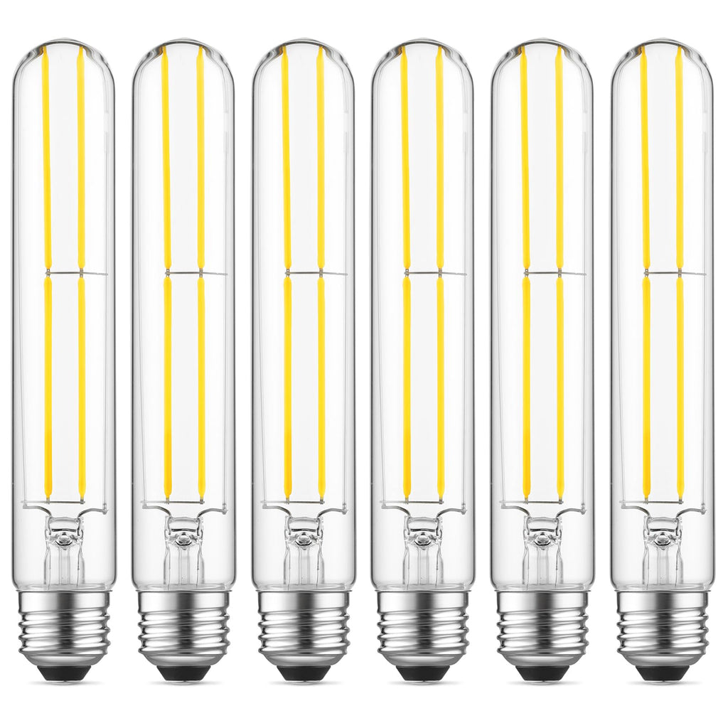 Gozelux 7.3 Inch Long Tubular Vintage LED Edison Bulbs, 6W, Equivalent 60W, High Brightness Daylight 5000K, T10 LED Filament Bulbs with 90+ CRI, E26 Medium Base, Dimmable, Clear Glass, Pack of 6