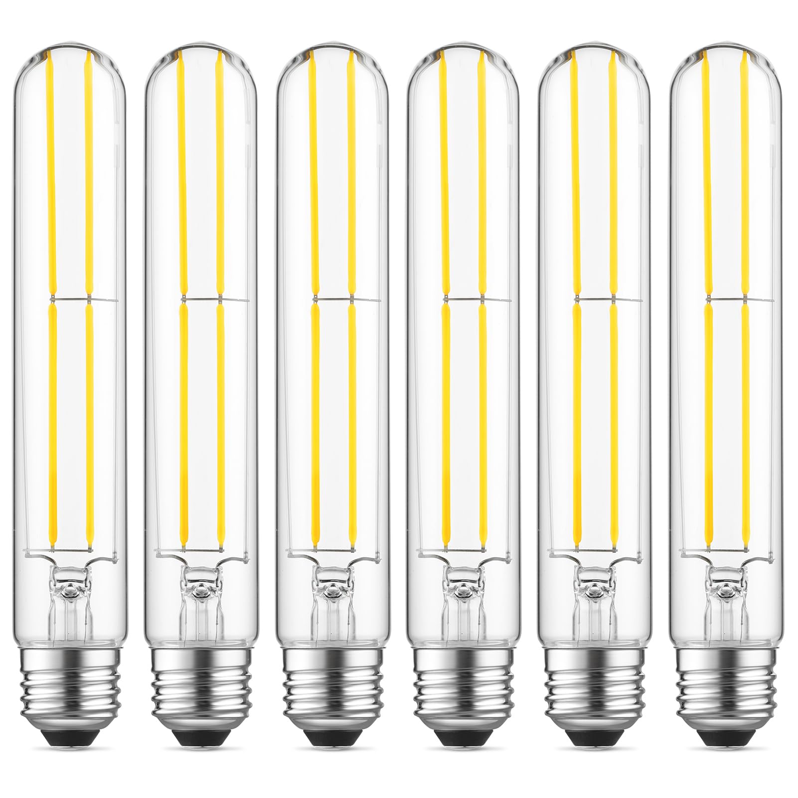 Gozelux 7.3 Inch Long Tubular Vintage LED Edison Bulbs, 6W, Equivalent 60W, High Brightness Daylight 5000K, T10 LED Filament Bulbs with 90+ CRI, E26 Medium Base, Dimmable, Clear Glass, Pack of 6