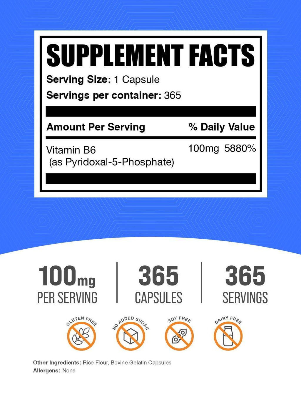 BulkSupplements.com Pyridoxal 5 Phosphate Capsules - P5P Supplement, Vitamin B6 Supplement - Essential & Gluten Free, 1 Capsule per Serving, 100mg Serving, 365 Count (Pack of 1)