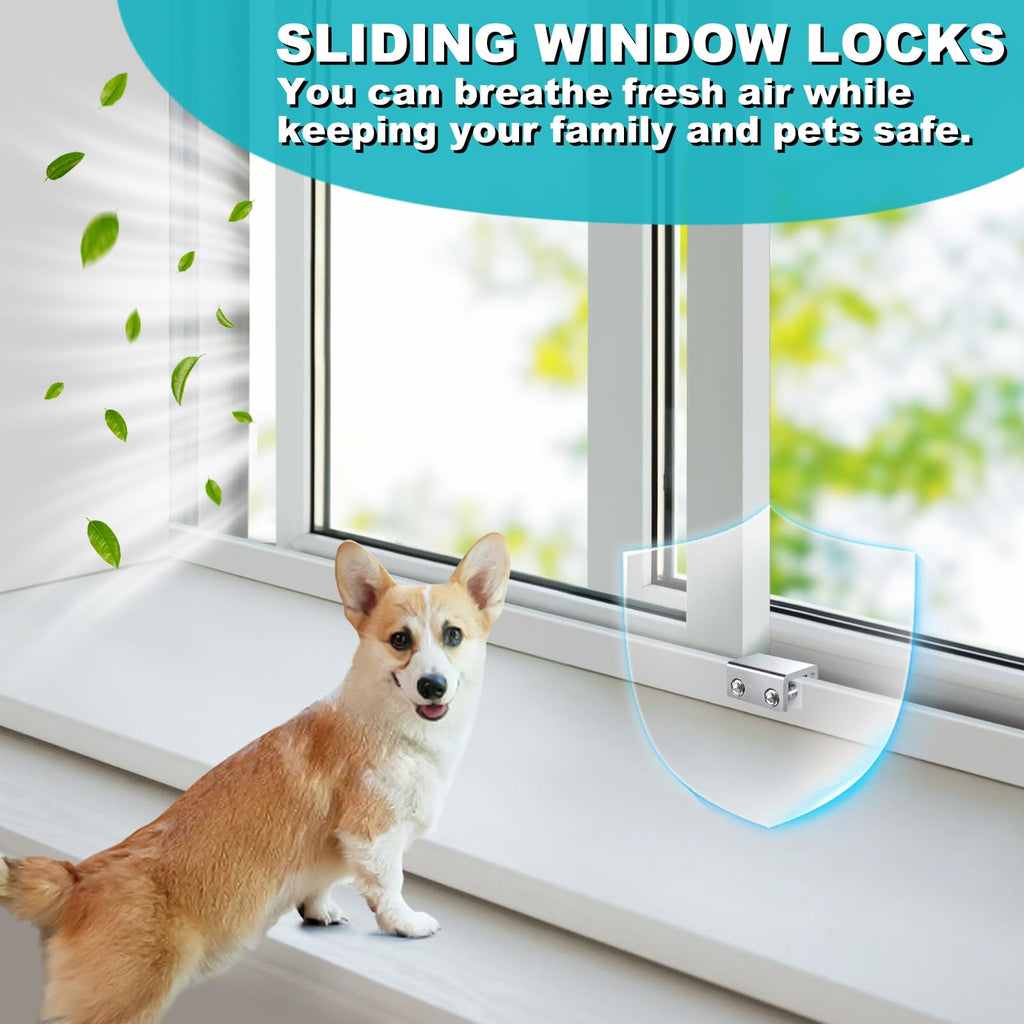 Sliding Window Locks (6 Sets), Security Window Locks with Keys, Adjustable Aluminum Sliding Window Stops, Easy Installation Without Drilling, for Vertical and Horizontal Sliding Windows (Silver)