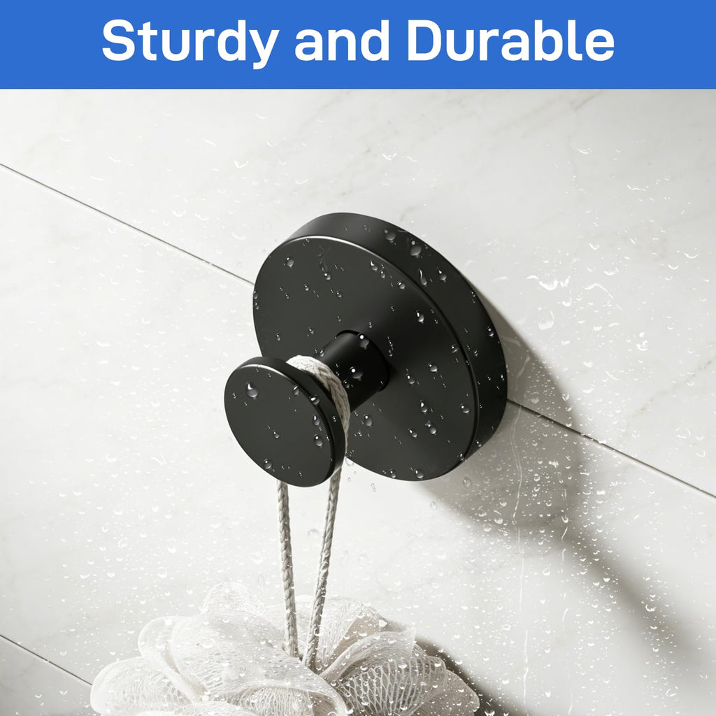 SetSail Suction Cup Hooks for Shower 4 Packs Matte Black Towel Hooks for Bathrooms Wall Mounted Stainless Steel Bathroom Towel Hook for Shower Wall, Window Glass, No-Drill