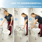 WeHwupe Toilet Safety Rails for Elderly Adults - Adjustable Bathroom Toilet Safety Frame with Handles - Stand Alone Toilet Grab Bar for Senior, Handicap & Disabled,Fits Most Toilets, White, TRX-8002
