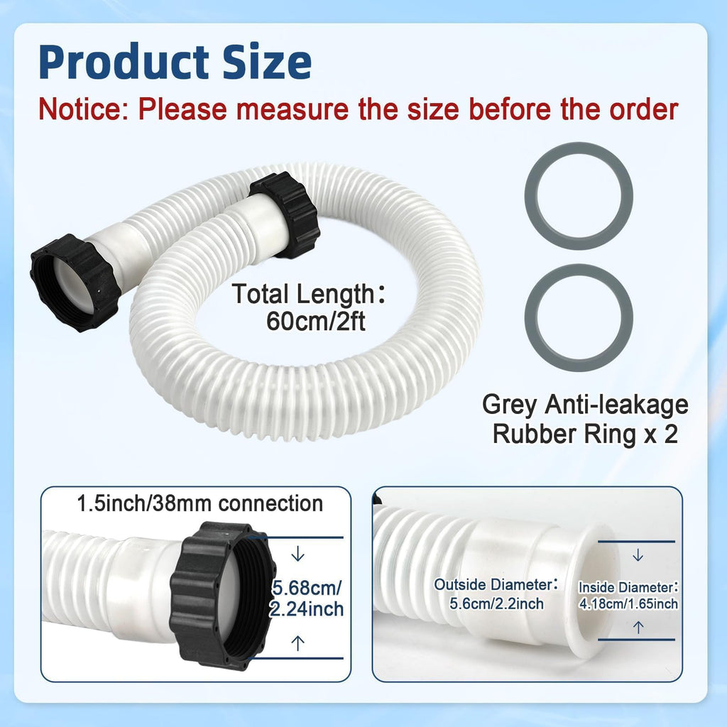 Conderyang 24inch 1 1/2" Pool Sand Filter Pump Hose For Above Ground Pool 2ft 1.6 Inch Eva Pool Sand Pump Replacement Hose For Saltwater Systems And Sand Filters (White)
